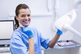 Dental hygienist smiles